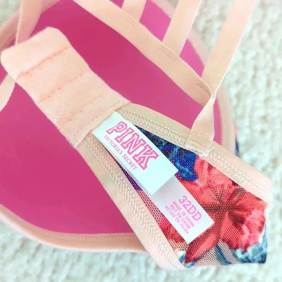 PINK Victoria Secret euphoria tropical hibiscus Lace racerback bra Size 32DD - Picture 5 of 7
